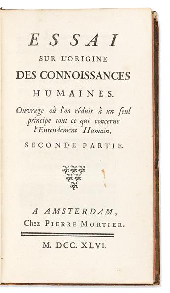 Condillac, Étienne Bonnot de (1714-1780) Essai sur LOrigine des Connoissances Humaines.